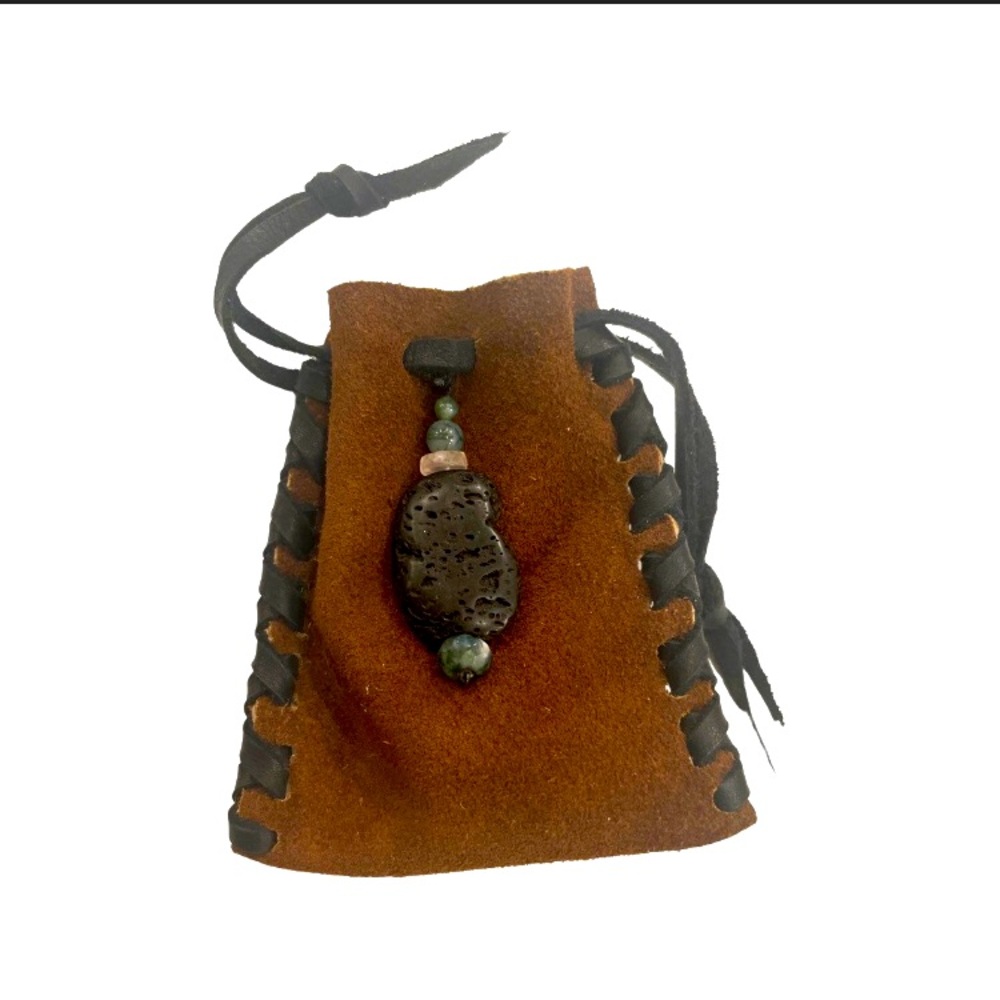 SOLD Boho Bespoke Suede Leather "Lucky Amulet" Medicine Bag Drawstring Pouch